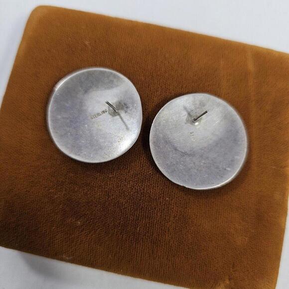 925 Sterling Silver Black Onyx Stud Earrings Statement Round Mid Century Western - Picture 6 of 8